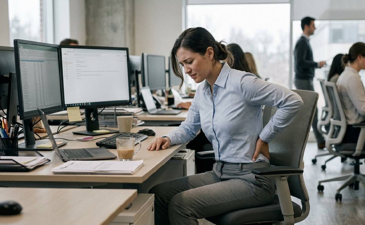 ¿Trabajas todo el día sentado? 5 hábitos sencillos para cuidar tu espalda, vista y circulación 