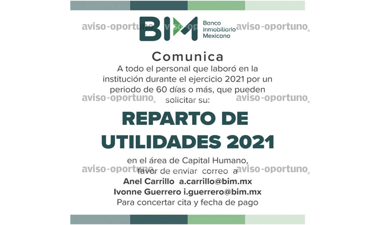 Ptu 2021 BIM Banco Inmobiliario Mexicano.