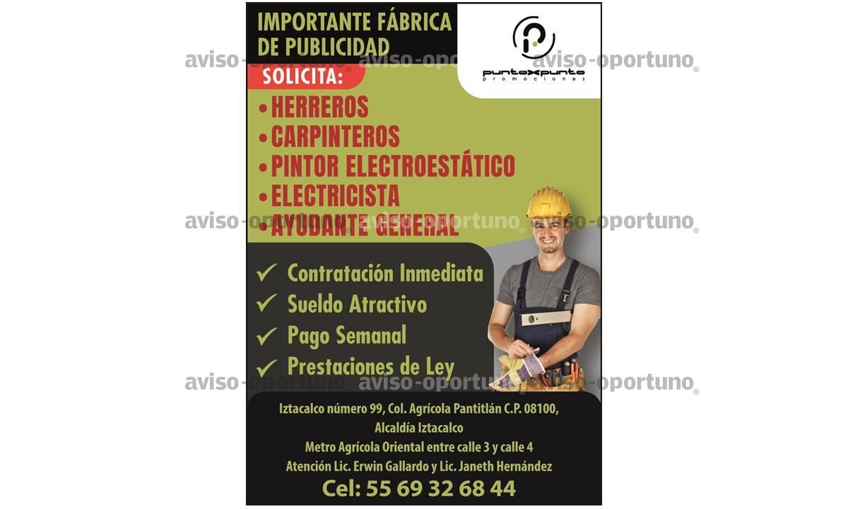 IMPORTANTE FABRICA DE PUBLICIDAD SOLICITA VARIOS PUESTOS