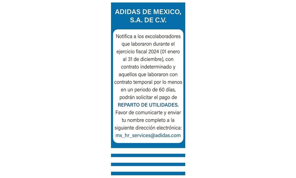 REPARTO DE UTILIDADES ADIDAS DE MEXICO