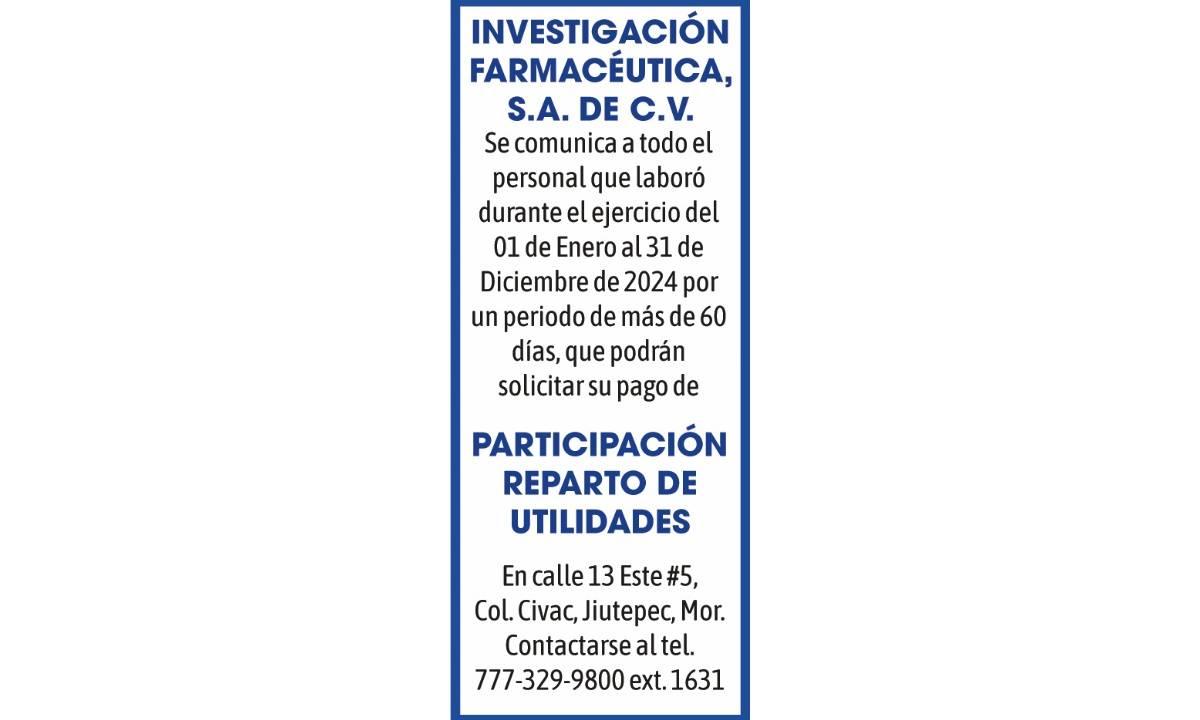 INVESTIGACION FARMACEUTICA/ PTU MAYO 2024