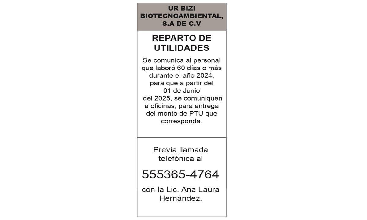 UR BIZI BIOTECNOAMBIENTAL REPARTO DE UTILIDADES