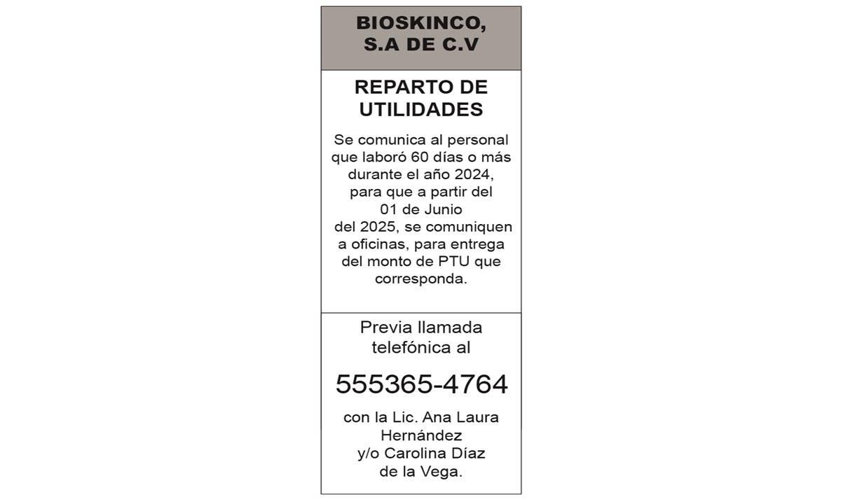 BIOSKINCO REPARTO DE UTILIDADES