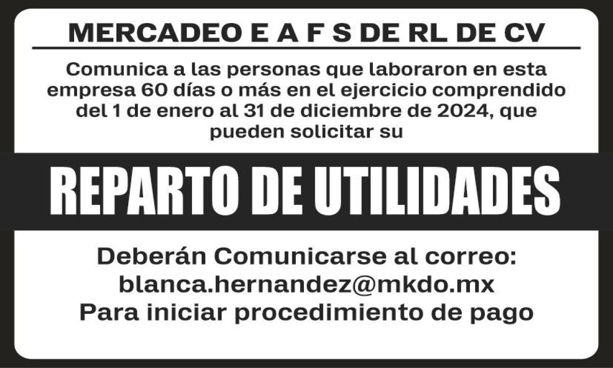 MERCADEO E A F/ REPARTO DE UTILIDADES