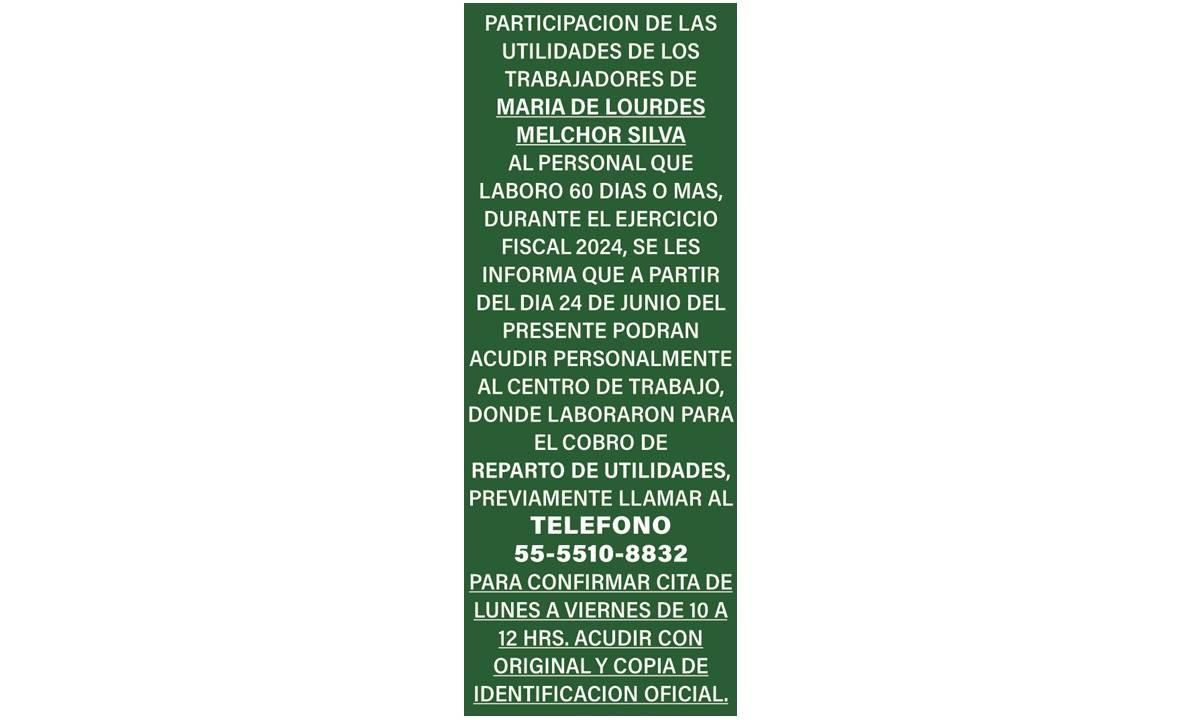 REPARTO DE UTILIDADES, MARIA DE LOURDES MELCHOR SILVA 