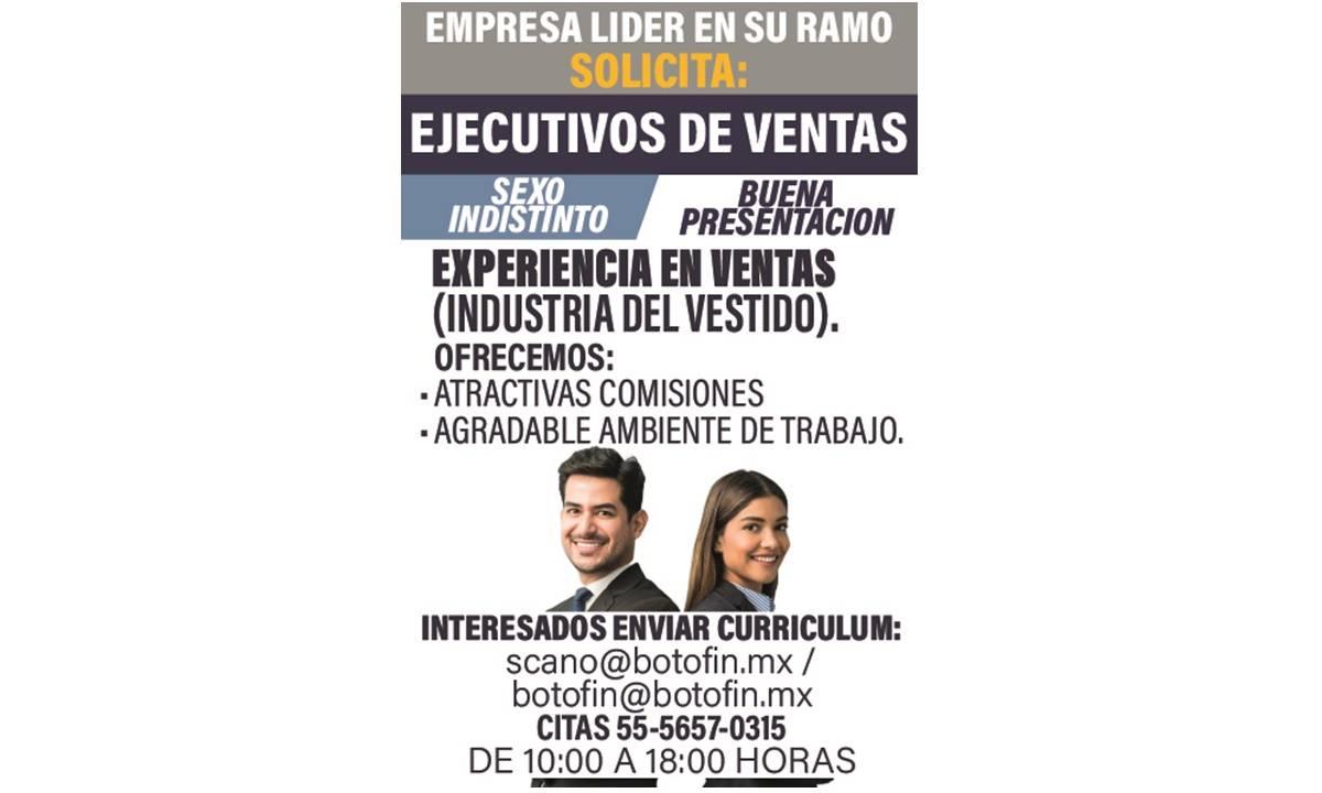 EJECUTIVOS DE VENTAS, INDUSTRIA DEL VESTIDO