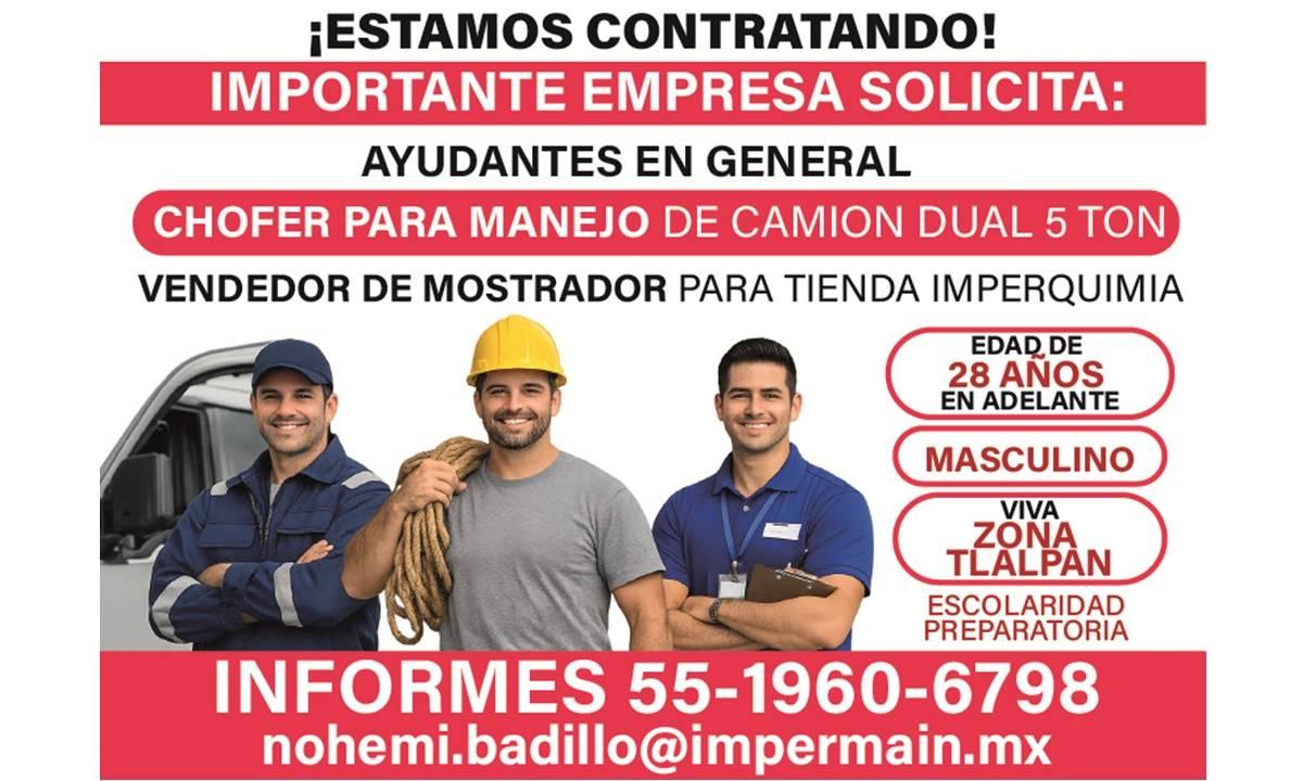 AYUDANTES EN GENERAL/ CHOFER/ VENDEDOR