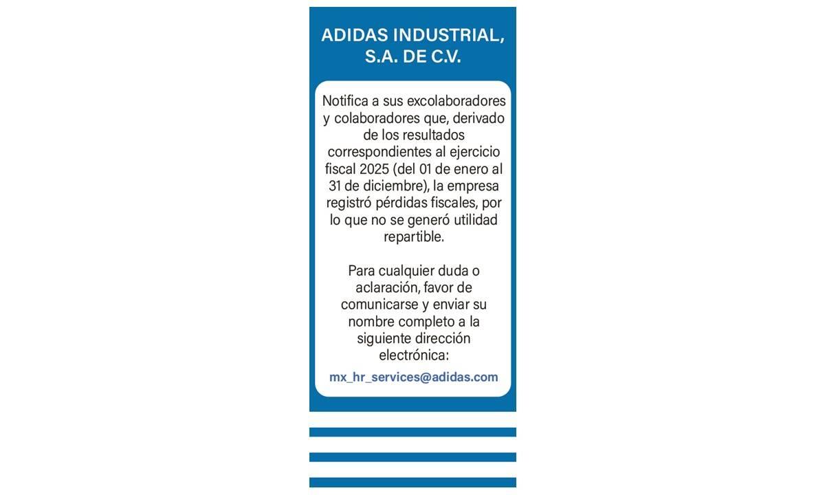 REPARTO DE UTILIDADES EJERCICIO 2025/ ADIDAS INDUSTRIAL
