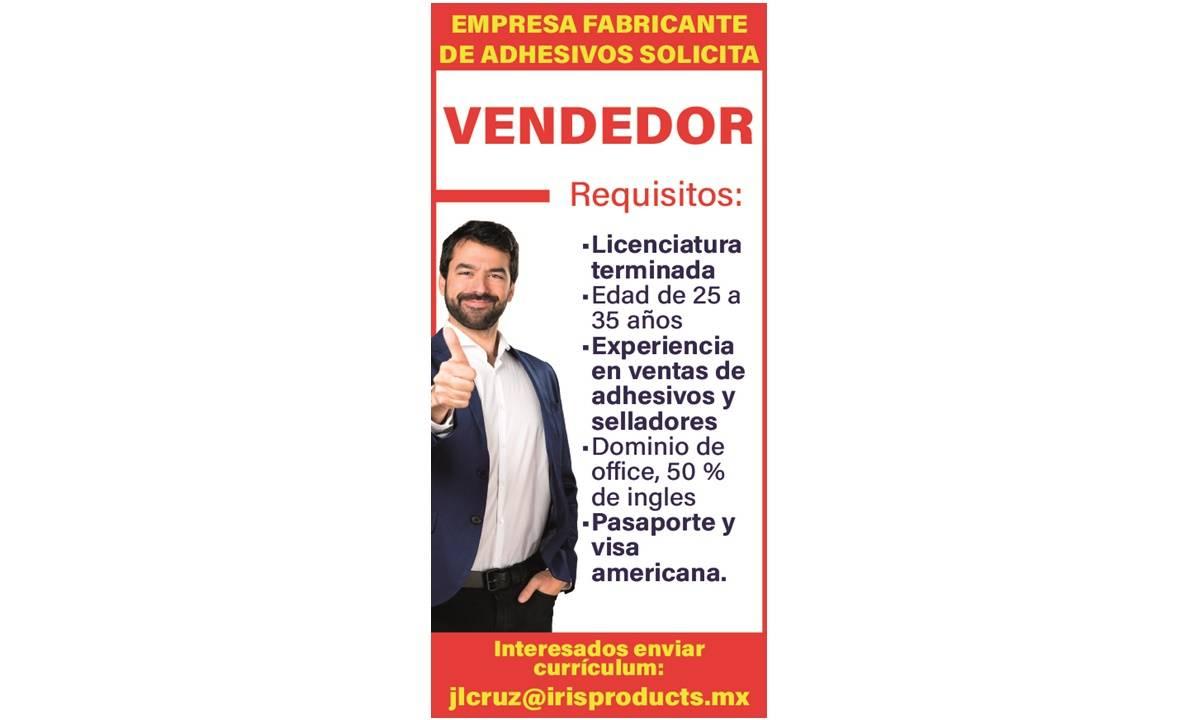 VENDEDOR, SOLICITA FABRICANTE DE ADHESIVOS