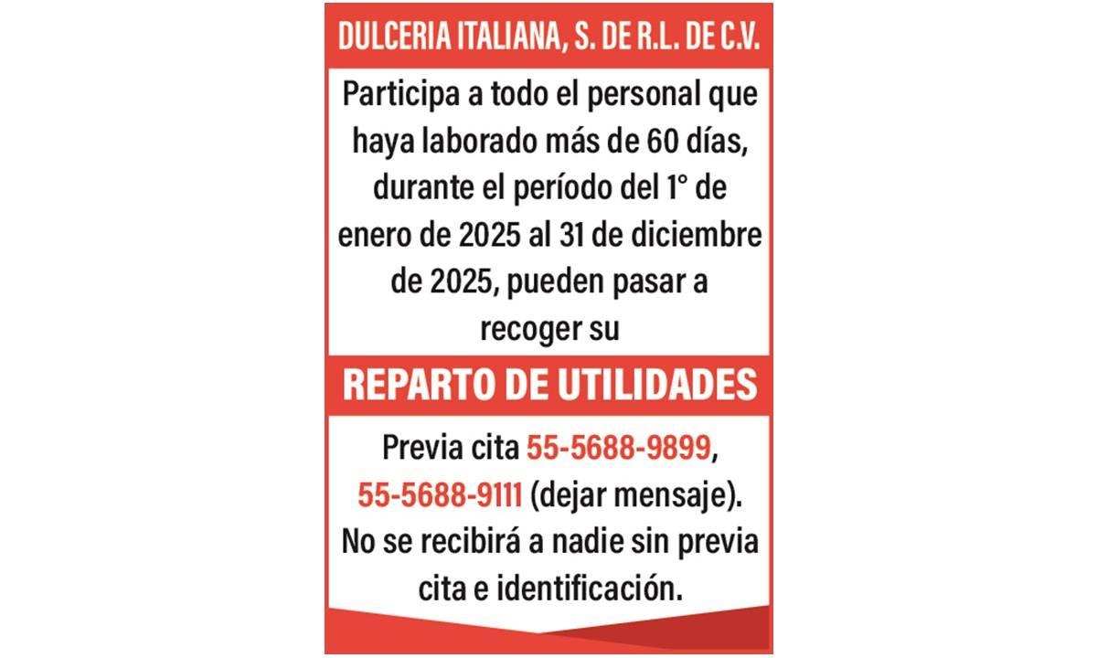 DULCERIA ITALIANA/ PTU MAYO 2025