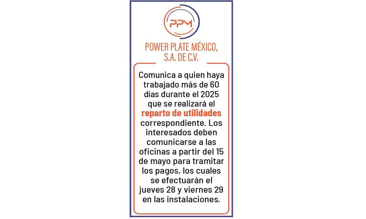 POWER PLATE MEXICO, REPARTO DE UTILIDADES