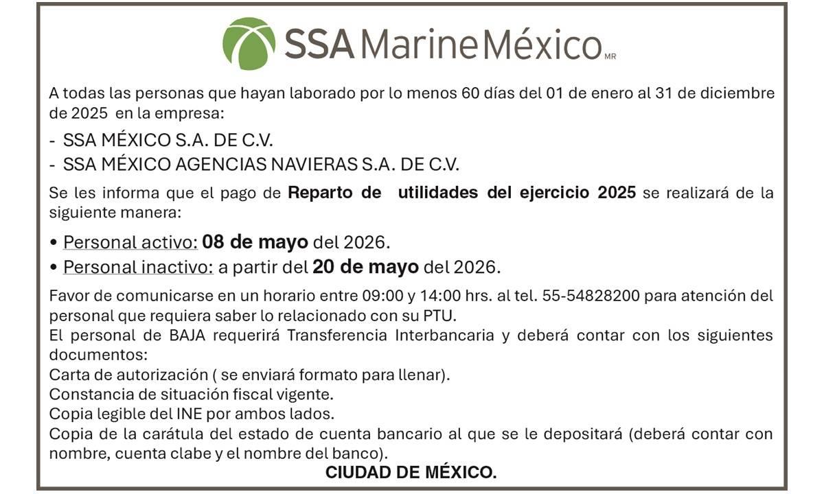 SSA MEXICO SA DE CV REPARTO DE UTILIDADES