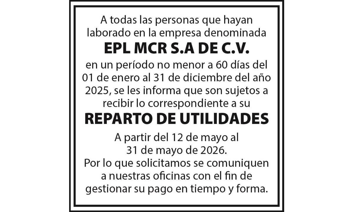 EPL MCR REPARTO UTILIDADES
