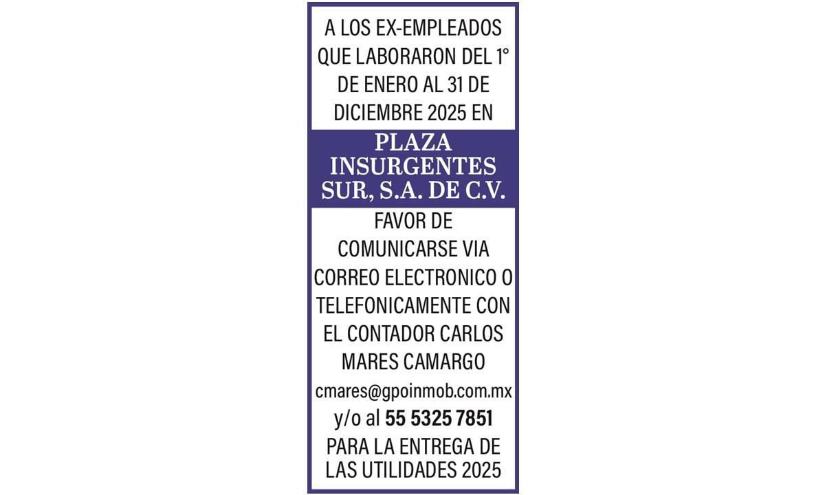 PLAZA INSURGENTES SUR REPARTO DE UTILIDADES