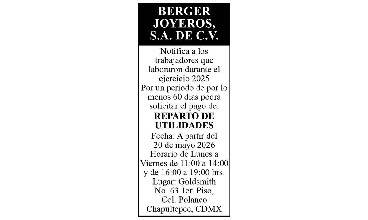 BERGER JOYEROS, SA DE CV