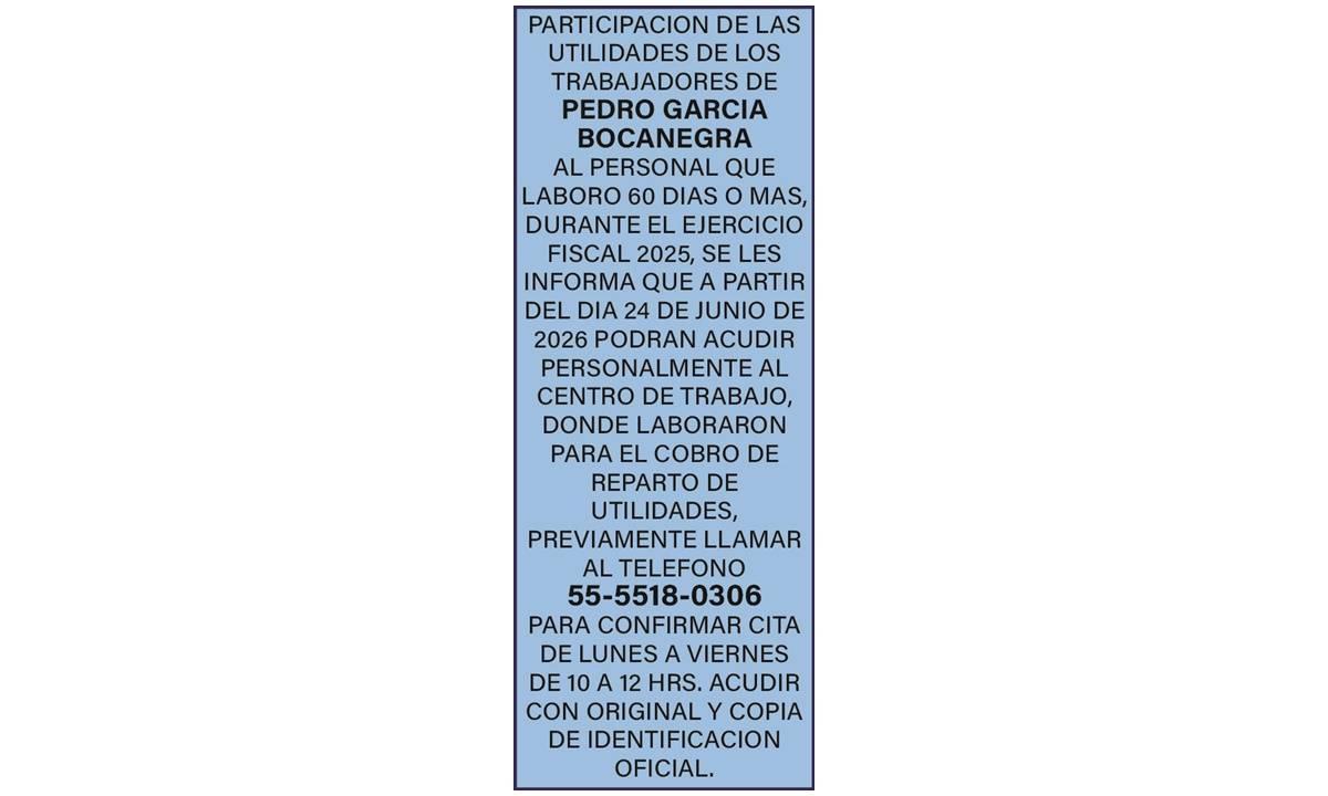 PEDRO GARCIA BOCANEGRA REPARTO DE UTILIDADES
