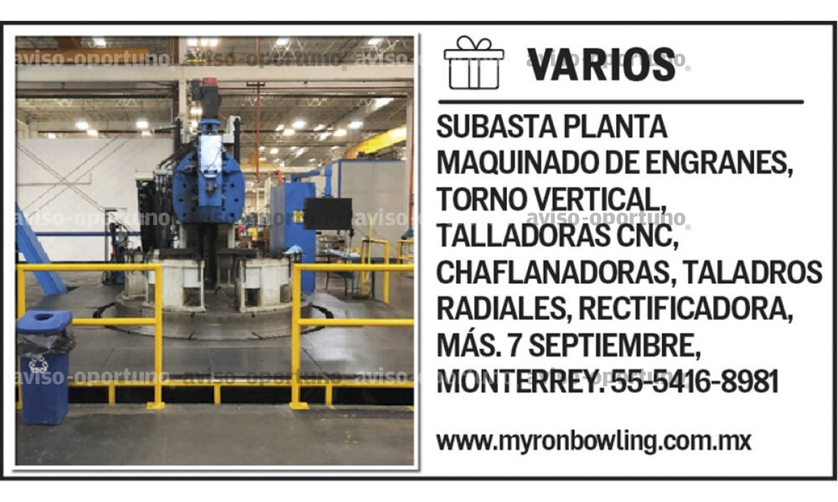 SUBASTA PLANTA MAQUINADO DE ENGRANES,