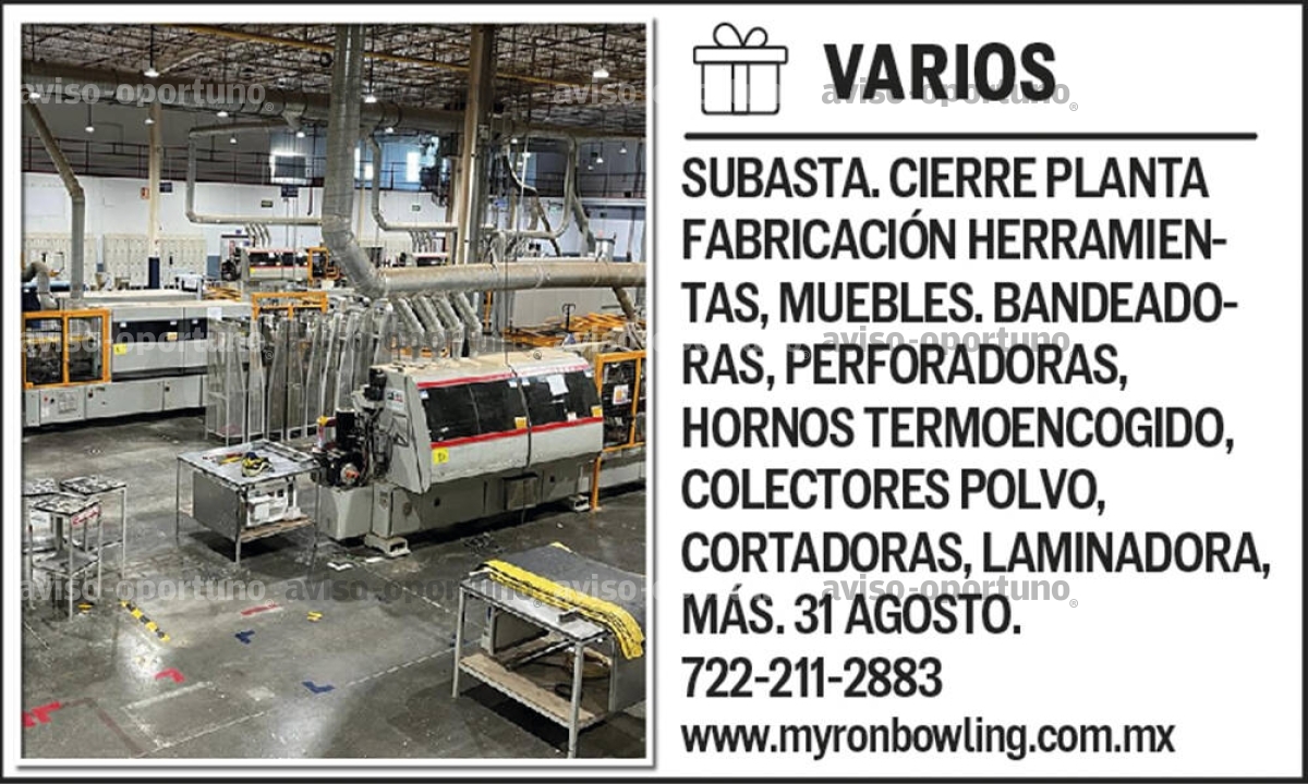 SUBASTA. CIERRE PLANTA FABRICACIÓN HERRAMIENTAS, MUEBLES