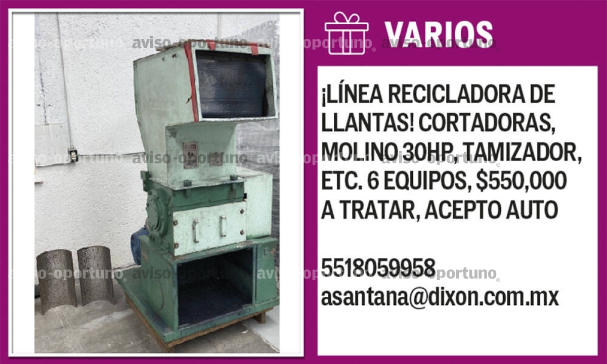 VENTA LINEA RECICLADORA DE LLANTAS