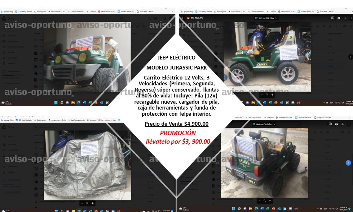 JEEP ELÉCTRICO  MODELO JURASSIC PARK 12V