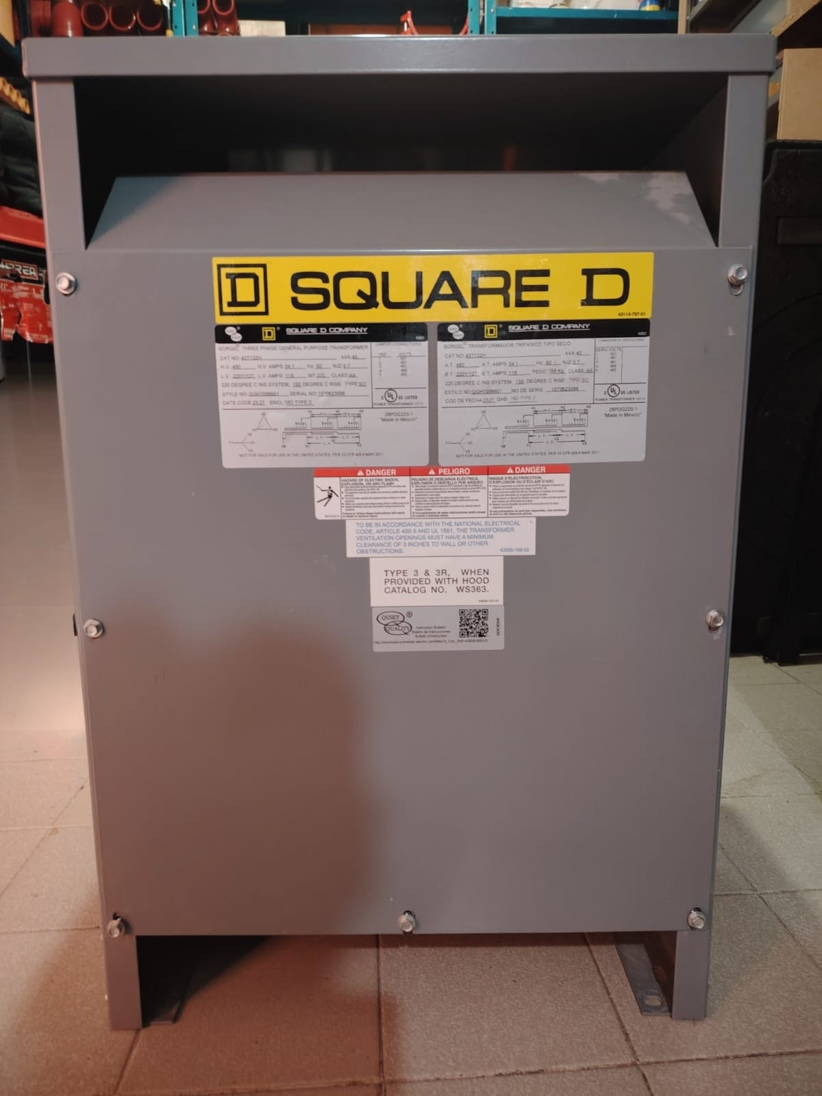 VENDO TRANSFORMADOR SECO 480-220/127V 45KVA NUEVO